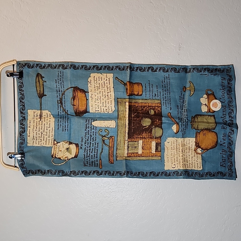 Early NEW ENGLAND Cookery Souvenir Tea Towel Belgian Linen